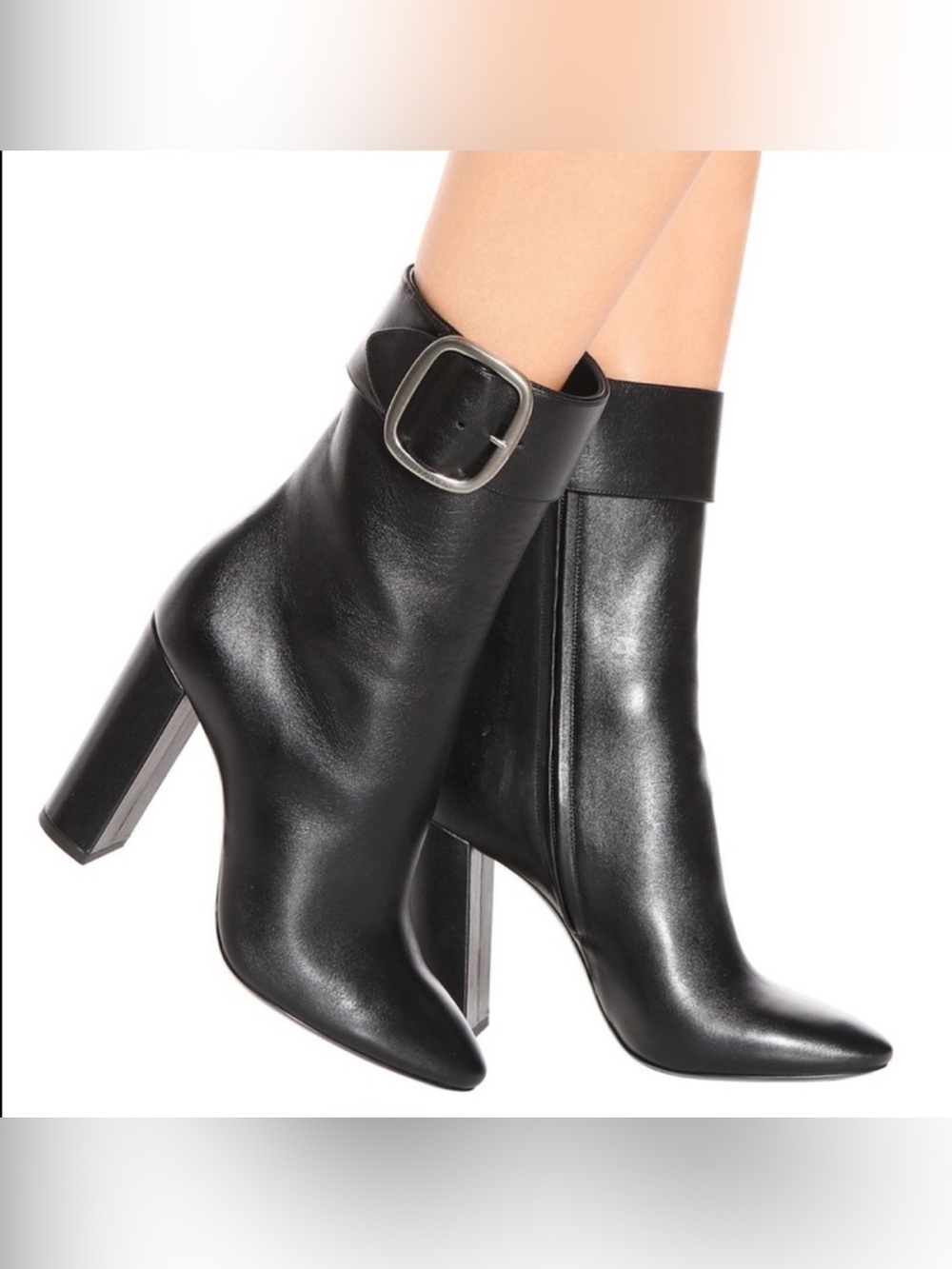 Saint Laurent Joplin 105 Black Leather Buckle Ankle Boots Sz 37 IMMACULATE $1595